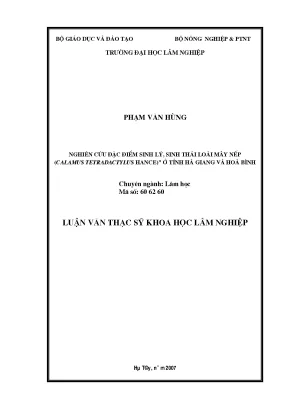Luận văn nghiên cứu đặc điểm sinh lý sinh thái loài mây nếp calamus tetradactylus hance ỏ tỉnh hà giang và hòa bình
