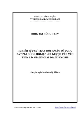 Luận văn nghiên cứu sự thay đổi cơ cấu sử dụng đất phi nông nghiệp của huyện tân yên tỉnh bắc giang giai đoạn 2006 2010
