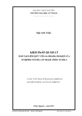 Luận văn biện pháp quản lý đào tạo liên kết với các doanh nghiệp của trường trung cấp nghề công trình 1