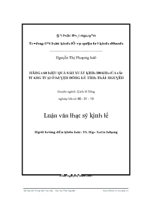 Luận văn nâng cao hiệu quả sản xuất kinh doanh của các trang trại ở huyện đồng hỷ tỉnh thái nguyên