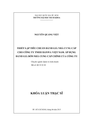 Luận văn thạc sĩ quản trị kinh doanh thiết lập tiêu chuẩn đánh giá nhà cung cấp cho công ty tnhh hanwa việt nam áp dụng đánh giá bốn nhà cung cấp chính của công ty