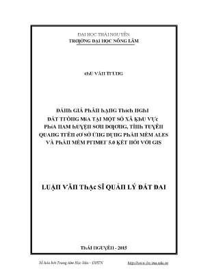 Luận văn đánh giá phân hạng thích nghi đất trồng mía tại một số xã khu vực phía nam huyện sơn dương tỉnh tuyên quang trên cơ sở ứng dụng phần mềm ales và phần mềm primer 5 0 kết nối với gis