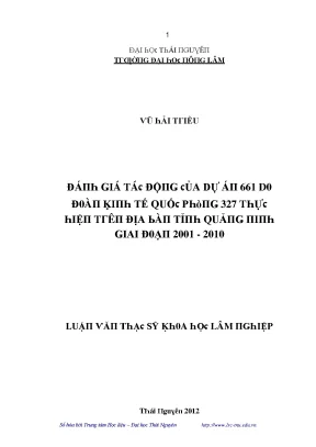 Luận văn đánh giá tác động của dự án 661 do đoàn kinh tế quốc phòng 327 thực hiện trên địa bàn tỉnh quảng ninh giai đoạn 2001 2010