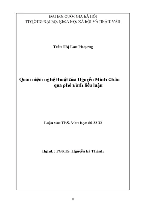 Luận văn quan niệm nghệ thuật của nguyễn minh châu qua phê bình tiểu luận