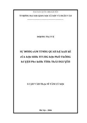 Luận văn sự đồng cảm trong quan hệ bạn bè của học sinh trung học phổ thông huyện phú bình tỉnh thái nguyên