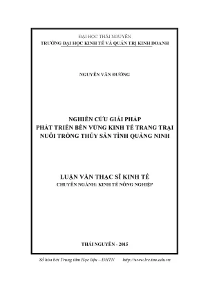 Luận văn nghiên cứu giải pháp phát triển bền vững kinh tế trang trại nuôi trồng thủy sản tỉnh quảng ninh