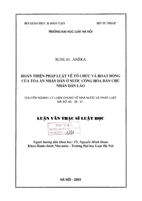 Luận văn thạc sĩ luật học hoàn thiện pháp luật về tổ chức và hoạt động của toà án nhân dân ở nước cộng hoà dân chủ nhân dân lào
