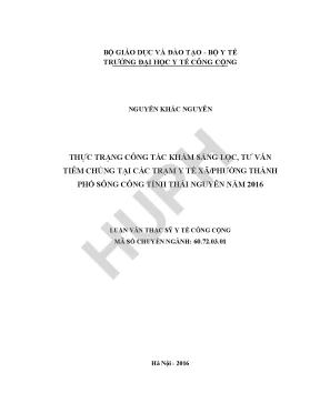Thực trạng công tác khám sàng lọc tư vấn tiêm chủng tại các trạm y tế xãphường thành phố sông công tỉnh thái nguyên năm 2016