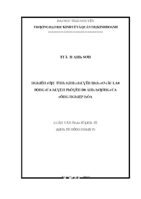 Luận văn nghiên cứu tình hình chuyển dịch cơ cấu lao động của huyện phổ yên do ảnh hưởng của công nghiệp hóa