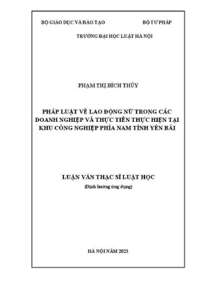 Luận văn thạc sĩ luật học pháp luật về lao động nữ trong các doanh nghiệp và thực tiễn thực hiện tại khu công nghiệp phía nam tỉnh yên bái