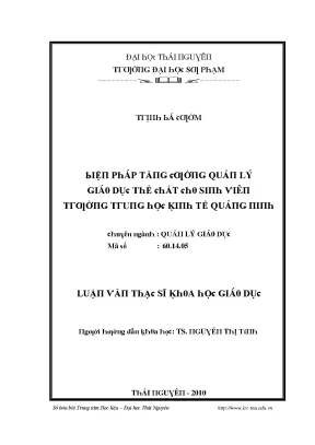 Luận văn biện pháp tăng cường quản lý giáo dục thể chất cho sinh viên trường trung học kinh tế quảng ninh