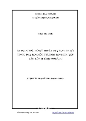 Luận văn áp dụng một số kỹ thuật dạy học tích cực trong dạy học môn toán cho học sinh yếu kém lớp 11 tỉnh cao bằng