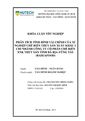 Luận văn phân tích tình hình tài chính của xí nghiệp chế biến thủy sản xuất khẩu i chi nhánh công ty cổ phần chế biến xnk thủy sản tỉnh bà rịa vũng tàu baseafood