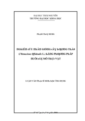 Luận văn nghiên cứu nhân giống cây hương thảo rosmarinus officinalis l bằng phương pháp nuôi cấy mô thực vật
