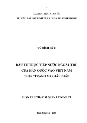 Luận văn đầu tư trực tiếp nước ngoài fdi của hàn quốc vào việt nam thực trạng và giải pháp