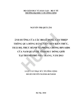 Ảnh hưởng của các hoạt động can thiệp thông qua đồng đẳng viên đến kiến thức thái độ thực hành về phòng chống hivaids của nam quan hệ tình dục đồng giới tại thành phố nha trang năm 2013