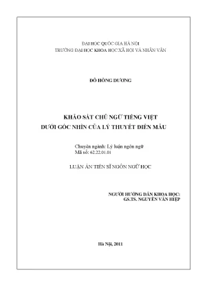 Luận án tiến sĩ khảo sát chủ ngữ tiếng việt dưới góc nhìn của lý thuyết điển mẫu 60 22 01 01