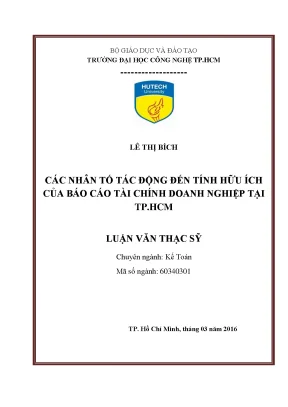 Luận văn các nhân tố tác động đến tính hữu ích của báo cáo tài chính doanh nghiệp tại tp hcm