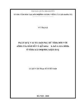 Luận văn phát huy vai trò hội phụ nữ tỉnh đối với công tác dân số và kế hoạch hóa gia đình ở tỉnh hải dương hiện nay