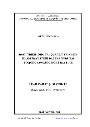 Luận văn hoàn thiện công tác quản lý tài chính nhằm phát triển đào tạo nghề tại trường cao đẳng nghề hòa bình