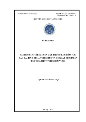 Luận án tiến sĩ nghiên cứu tài nguyên cây thuốc khu bảo tồn sao la tỉnh thừa thiên huế và đề xuất biện pháp bảo tồn phát triển bền vững