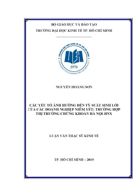 Luận văn các yếu tố ảnh hưởng đến tỷ suất sinh lời của các doanh nghiệp niêm yết trường hợp thị trường chứng khoán hà nội hnx
