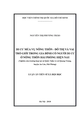 Luận án tiến sĩ xã hội học di cư mùa vụ nông thôn đô thị và vai trò giới trong gia đình có người di cư ở nông thôn hải phòng