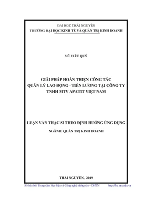 Luận văn giải pháp hoàn thiện công tác quản lý lao động tiền lương tại công ty tnhh mtv apatit việt nam