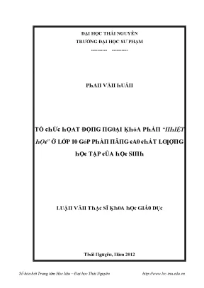 Luận văn tổ chức họat động ngoại khóa phần nhiệt học ở lớp 10 góp phần nâng cao chất lượng học tập của học sinh