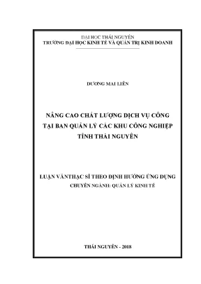 Luận văn nâng cao chất lượngdịch vụ công tại ban quản lý các khu công nghiệp tỉnh thái nguyên