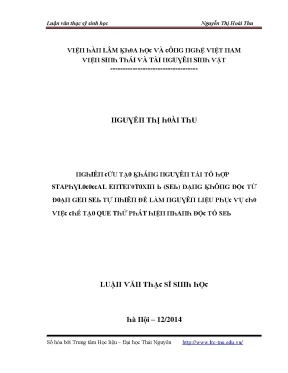 Luận văn nghiên cứu tạo kháng nguyên tái tổ hợp staphylococcal enterotoxin b sen dạng không độc từ đoạn gen seb tự nhiên làm nguyên liệu phục vụ chế tạo que thử phát hiện nhanh độc tố seb