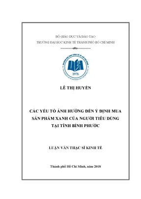Luận văn các yếu tố ảnh hưởng đến ý định mua sản phẩm xanh của người tiêu dùng tại tỉnh bình phước