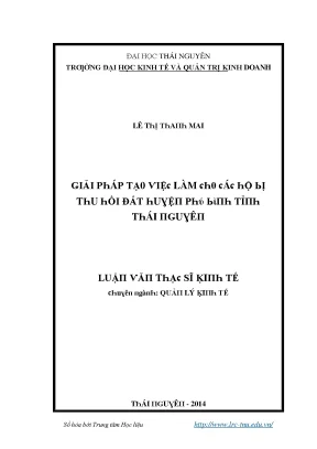 Luận văn giải pháp tạo việc làm cho các hộ bị thu hồi đất huyện phú bình tỉnh thái nguyên