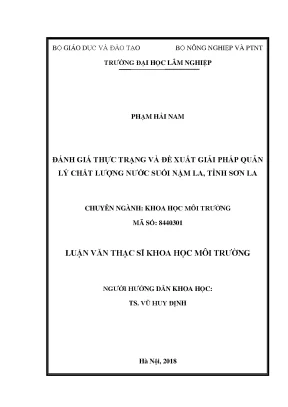 Luận văn đánh giá thực trạng và đề xuất giải pháp quản lý chất lượng nước suối nậm la tỉnh sơn la