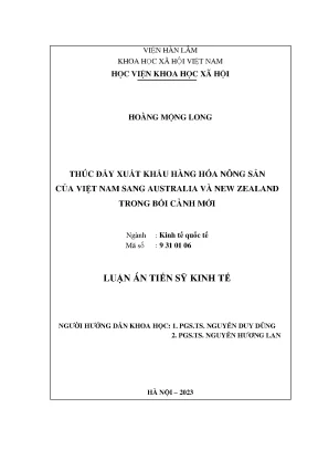 Luận án tiến sĩ thúc đẩy xuất khẩu hàng hóa nông sản của việt nam sang australia và new zealand trong bối cảnh mới
