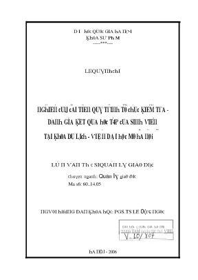 Luận văn nghiên cứu cải tiến quy trình tổ chức kiểm tra đánh gia kết quả học tập của sinh viên tại khoa du lịch viện đại học mở hà nội
