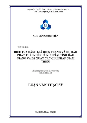 Luận văn thạc sĩ quản lý môi trường điều tra đánh giá hiện trạng và dự báo phát thải khí nhà kính tại tỉnh hậu giang và đề xuất các giải pháp giảm thiểu