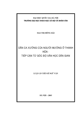 Luận án tiến sĩ dân ca xường của người mường ở thanh hoá tiếp cận từ góc độ văn học dân gian