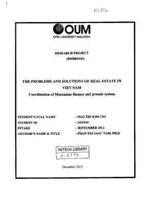 Luận văn the problems and solutions of real estate in viet nam coordination of mezzanine finance and presale system