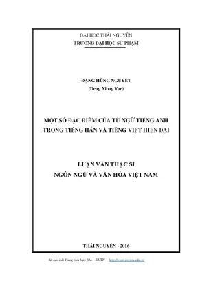 Luận văn một số đặc điểm của từ ngữ tiếng anh trong tiếng hán và tiếng việt hiện đại