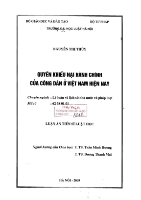 Luận án tiến sĩ luật học quyền khiếu nại hành chính của công dân ở việt nam hiện nay
