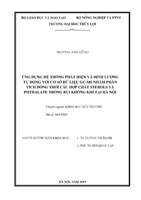 Luận văn ứng dụng hệ thống phát hiện và định lượng tự động với cơ sở dữ liệu gc ms nhằm phân tích đồng thời các hợp chất sterols và phthalate trong bụi không khí tại hà nội