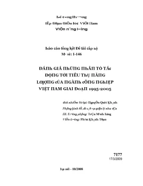 Đánh giá những nhân tố tác động tới tiêu thụ năng lượng của các ngành công nghiệp việt nam giai đoạn 1995 2005