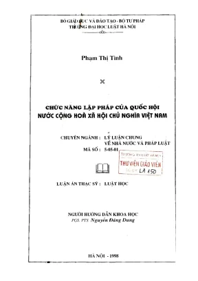 Luận án thạc sĩ luật học chức năng lập pháp của quốc hội nước cộng hoà xã hội chủ nghĩa việt nam