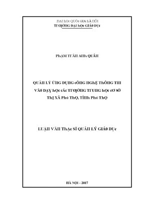 Luận văn quản lý ứng dụng công nghệ thông tin vào dạy học tại các trường trung học cơ sở thị xã phú thọ tỉnh phú thọ