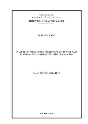 Luận án tiến sĩ kinh tế phát triển ngành công nghiệp cơ điện tử việt nam giai đoạn đến năm 2020 tầm nhìn đến năm 2030