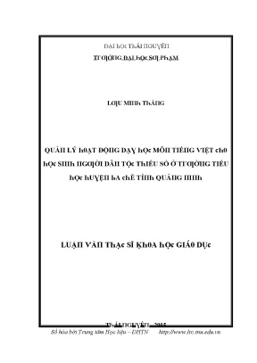 Luận văn quản lý hoạt động dạy học môn tiếng việt cho học sinh người dân tộc thiểu số ở trường tiểu học huyện ba chẽ tỉnh quảng ninh