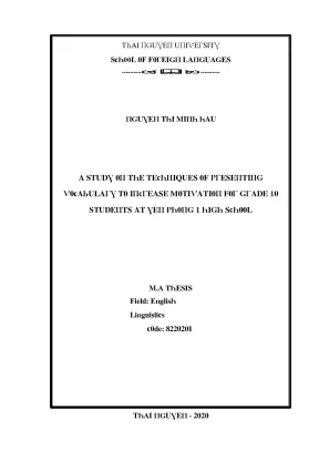 Luận văn a study on the techniques of presenting vocabulary to increase motivation for grade 10 students at yen phong 1 high school