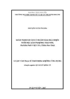 Luận văn hoàn thiện quản lý ngân sách nhà nước trên địa bàn phường thọ sơn thành phố việt trì tỉnh phú thọ