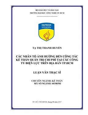 Luận văn các nhân tố ảnh hưởng đến công tác kế toán quản trị chi phí tại các công ty điện lực trên địa bàn tp hcm